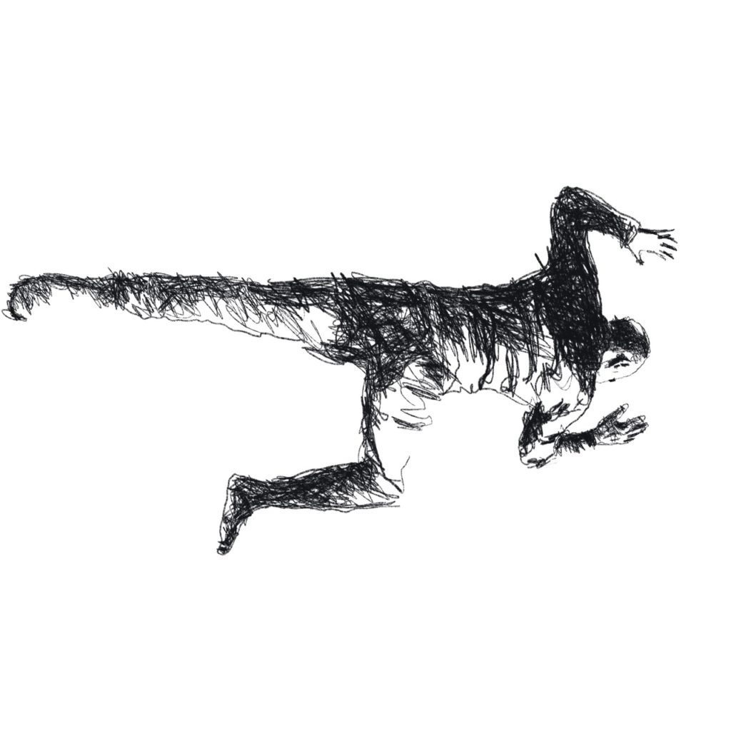 Illustration en noir et blanc d'un homme qui gît, face contre terre.