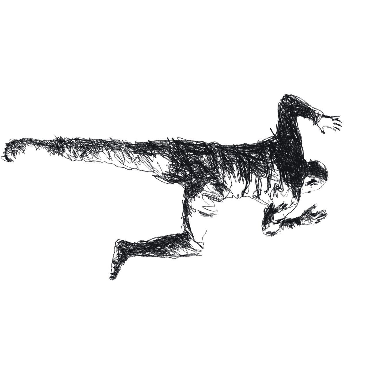 Illustration en noir et blanc d'un homme qui gît, face contre terre.